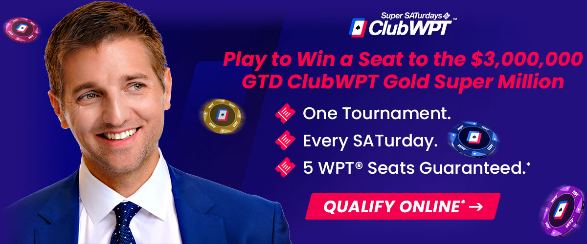 ClubWPT Super SATurdays promotional graphic featuring WPT Commentator Tony Dunst